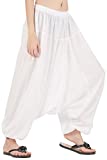 CandyHusky Mens Womens Baggy Lounge Hippie Boho Aladdin Harem Yoga Pants Rayon (White)