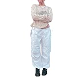 Womens Baggy Cargo Pants Casual Low Waist Adjustable Drawstring Joggers Sweatpants Trousers Punk Streetwear (White, S)