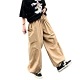 Weierpidan Gothic Harajuku Cargo Pants Y2K Women Wide Leg Joggers Hippie Streetwear Loose Baggy Trousers (Khaki 2,M)