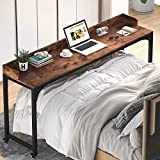 Tribesigns Overbed Table with Wheels, Queen Size Mobile Computer Desk Standing Workstation Laptop Cart, Over Bed Table with Heavy Duty Metal Leg (Brown+Black)