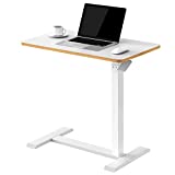 SANODESK Medical Adjustable Overbed Bedside Table with Hidden Casters, Pneumatic Mobile Laptop Computer Standing Desk Cart with Tray, Hospital and Home Use(27.6" W x 15.7" D, White)