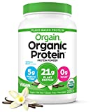 Orgain Organic Vegan Protein Powder, Vanilla Bean - 21g of Plant Based Protein, Low Net Carbs, Gluten Free, Lactose Free, No Sugar Added, Soy Free, Kosher, Non-GMO, 2.03 Lb (Packaging May Vary)