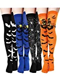 Boao 4 Pairs Halloween Thigh High Long Stockings Over Knee Stockings Cosplay Festival Socks (Halloween Bat Style)