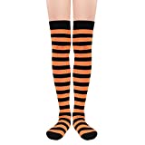 Zando Womens Long Knee High Socks Thigh High Leg Warmers Thigh Long Stockings Striped High Knee Socks Over Knee Leg Warmers Up to The Knee Socks Halloween Socks Thigh Highs Black & Orange Stripes