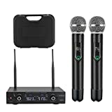 GUDEHOLO Wireless Microphone System with case, Metal UHF Dual Handheld 20 Channels Professional Cordless Mic System for Church, DJ, Karaoke,Wedding, Home KTV Set