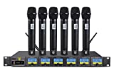 PRORECK MX66 6-Channel UHF Wireless Microphone System with 6 Hand-held Microphones Karaoke Machine for Party/Wedding/Church/Conference/Speech