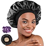 Silk Satin Bonnet, Hair Wrap Adjustable Sleep Cap with 2 Pieces of Scrunchies for Black Women Men Double Layer Lined Bonnets for Curly Braid Hair