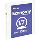 Avery 1/2 inch Economy View 3 Ring Binder, Round Ring, Holds 8.5" x 11" Paper, 1 White Binder (5706)