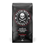 Death Wish Coffee Dark Roast Grounds - 16 Oz - The World's Strongest Coffee - Bold & Intense Blend of Arabica & Robusta Beans - USDA Organic Ground Coffee - Dark Coffee for Morning Boost