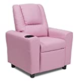 hzlagm Kids Recliner Chair, Toddler Recliners for Kids Age 0-5 with Cup Holder, Side Pockets and Non-Slip Footstool, Small Recliner for Girls Boys Baby Bedrooms, Children's Rooms-Pink Child Recliner