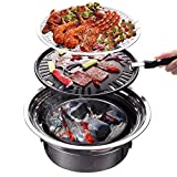 Panghuhu88 BBQ Charcoal Grill Portable Household Korean Grill Non-stick Round Carbon Barbecue Grill Camping Grill Stove for Outdoor,Indoor and Picnic