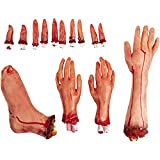 Fake Body Part  14-Piece Bloody Human Body Parts, Artificial Broken Foot, Arm, Hands Fingers Halloween Party Props, Haunted House Decoration, April Fool Prank Toys