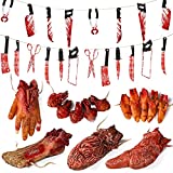 Halloween Blood Weapon Garland Banner Props Fake Scary Severed Hand Broken Body Parts for Haunted House Halloween Vampire Zombie Party Decorations Supplies (6pcs Body Parts + 20pcs Weapons)