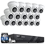 ONWOTE 16 Channel 4K PoE Security Camera System 4TB, AI Human Vehicle Detection, (16) 4K 8MP Outdoor Wide Angle PoE IP Cameras Audio, 16CH H.265 4K NVR 2-Storage-Bay, 16CH Synchro Playback