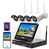 8CH Expandable All in one Wireless Security Camera System with 10.1" Monitor 4pcs 3MP Indoor Outdoor Camera One-Way Audio Night Vision Motion Detection Cromorc Home Business CCTV Surveillance 1TB HDD