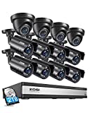 ZOSI 16CH 1080P Security Camera System with 2TB Hard Drive,H.265+ 16Channel 1080P HD-TVI DVR with 12PCS 1080P Outdoor Indoor Surveillance Cameras, 80ft Night Vision, Motion Detection,Remote Access