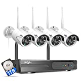 [Expandable 8CH,2K] Hiseeu Wireless Security Camera System with 1TB Hard Drive with One-Way Audio,8 Channel NVR 4Pcs 1296P 3.0MP Night Vision WiFi Security Surveillance Cameras DC Power Home Outdoor