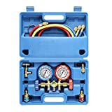 3 Way AC Diagnostic Manifold Gauge Set for Freon Charging, Fits R134A R12 R22 and R502 Refrigerants, with 3FT Hose, Tank Adapters, Quick Couplers and Can Tap