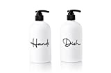 Alora Hand Soap Dispenser and Liquid Dish Soap Dispenser for Kitchen Sink - Set of 2 - Extra Wide Hand Pump Reusable Plastic Bottle with Easy to Read Lettering - Countertop Replacement Refill