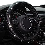 Xizopucy Diamond Leather Bling Steering Wheel Cover, Universal Car Steering Wheel Protector with Crystal Rhinestones Anti-Slip Soft Interior Accessories for Women and Girl Fit 15 inch -Black