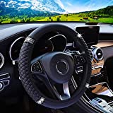 YOGURTCK Soft Leather Steering Wheel Cover with Colorful Bling Bling Crystal Rhinestones Diamond, Universal 15 Inch for Women Girls, Fit Vehicles, Sedans, SUVs, Vans, Trucks - Black