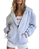 EFAN Women's Hoodies 2022 Fall Fleece Jacket Cute Teen Girl Hooded Tops Casual Long Sleeve Sweatshirts Zip Up Y2k Hoodie Trendy Clothes Grey