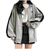 zhuiming Womens Oversized Zip Up Hoodie Cute Jackets for Teen Girls Preppy Clothes Long Sleeve Plus Size E Gilr Zipper Sweatshirts Y2k 90s Gray Indie Aesthetic Alt Clothing Emo Tops