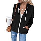 Dokotoo Women's Fall Solid Full Zip Up Black Hoodie Long Sleeve Oversized Hooded Ladies Sweatshirts Pockets Jacket Coat for Women Teen Girls 2022 Fashion Casual X-Large