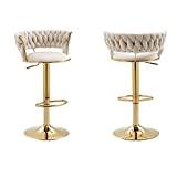 Luxury bar Stool,Modern Round Adjustable Reception Chair, Gold Velvet Bar Chair, Kitchen high Dining Chair , Height Adjustable and 360 Swivel. Suitable for bar, Home, offce, Cafe (Ivory Set of 2)