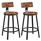 VASAGLE Tall Bar Stools, Set of 2 Bar Chairs, Kitchen Stools with Backrest, Steel Frame, 24.6-Inch High Seat, Easy Assembly, Industrial, Rustic Brown and Black ULBC076B01