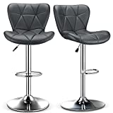 Modern Counter Height Bar Stools Set of 2 Adjustable Swivel Bar Chairs, Home Kitchen PU Leather Swivel Barstools Dining Room Breakfast Chair Bar Chairs(Dull Grey)