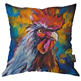 Moslion Rooster Pillow Cover Oil Painting of Farm Animal Colorful Rooster Hen Cock Throw Pillow Case 16x16 Inch Cotton Linen Square Cushion Decorative Cover for Sofa Bed