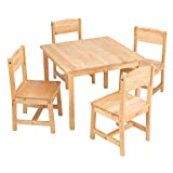KidKraft Wooden Farmhouse Table & 4 Chairs Set, Children's Furniture for Arts and Activity  Natural, Gift for Ages 3-8