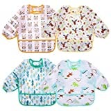 Accmor 4 Pack Long Sleeve Baby Bibs, Waterproof Sleeved Bib, Toddler Soft Bib for 6-24 Months