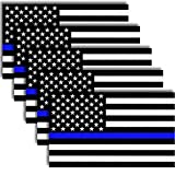 Reflective US Flag Decal Packs with Thin Blue Line for Cars & Trucks, 5 x 3 inch American USA Flag Decal Sticker Honoring Police Law Enforcement Vinyl Window Bumper Tape (5-Pack)