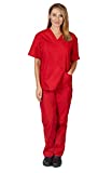 Natural Uniforms Solid V-Neck Women's Scrub Set Medical Scrub Tops and Pants (Large, Red)