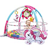 BATTOP Baby Play Mat Activity Gym,4-in-1 Play Gym with Ball Pit,Sensory Toys,Mirror,Head Rest,Cognitive Development Baby Activity Play Mat,Non Slip Tummy Time Mat for Newborns,Babies,ToddlersPink