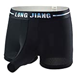 ROUJI Mens Sexy Elephant Nose Pouch Brief Leg Boxer Underwear Wide Waist Breathable U-Shaped Stretch Underwear Panty Trunks Black, X-Large