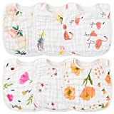 Zainpe 6Pcs Snap Muslin Cotton Bibs for Baby Flamingo Star Flower Bib Machine Washable Adjustable Burp Cloths with 6 Absorbent Soft Layers for Infant Newborn Toddler Drooling Feeding and Teething