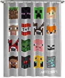 Jay Franco Minecraft Mobs and Blocks Shower Curtain & Easy Care Fabric Gamer Bath Curtain Features Creeper (Official Minecraft Product)