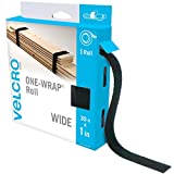 VELCRO Brand VEL-30768-AMS Wide Straps 1 in x 30 ft Roll | Cut to Length, Reusable Self-Gripping Tape | Bundle Poles, Wood, Pipes, Lumber, Garage Organization for Tool Handles Hoses, More | Black, 1in
