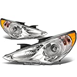 Auto Dynasty Factory Style Projector Headlight Lamps Compatible with Sonata (Excludes Hybrid) 2011-2014, Driver and Passenger Side, Chrome Housing Amber Corner