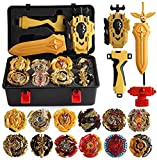 XIXIPOPOMT 12 Pcs Gyros Burst Turbo Gyros Top Evolution Metal Fusion Burst Gyro Toy Battle Gyro Battling Tops Game Set with 12 Spinning Top and 3 Launchers, Age 6+