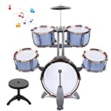 M SANMERSEN Kids Jazz Drum Set Toddler Toy Drum Set 5 Drums with Stool - Rock Jazz Drum Kit Percussion Instruments Musical Enlightenment Educational Toys Gift for Boys Girls