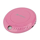 ByronStatics Portable Disc CD player, Personal Walkman Music CD Players Anti-Skip Shockproof Protection, Portable and Lightweight, Headphones Jack, Powered DC or 2XAA Battery - Pink