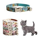 Personalized Cat Collar with Name Plate,Adjustable Tough Nylon Cat ID Collars with Bell,Customize Engraved Pet Name and Phone Number (Flower Style)