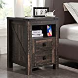 T4TREAM Nightstand wtih Charging Station, End Table, Side Table with 2 Drawers Storage Cabinet for Bedroom, Living Room, Farmhouse Design, Wood Rustic, Dark Rustic Oak