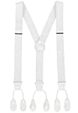 Hold'Em Suspenders for Men Y-Back Leather Trimmed button end tuxedo Suspenderss Many colors and designs - White (Regular 46" Long)