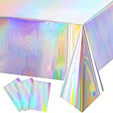 Iridescence Plastic Tablecloths Laser Table Covers Holographic Foil for Party Wedding Christmas Birthday Holiday Party Decorations 54 x 108 Inch (Laser Color,3 Pack)