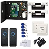 2 Door Access Control Board System Kits with 110-240V Power Supply Box North American ANSI Electric Strike Lock RFID Reader Exit Button Enroll Reader RFID Card & Key Fobs,Phone APP Remotely Open Door